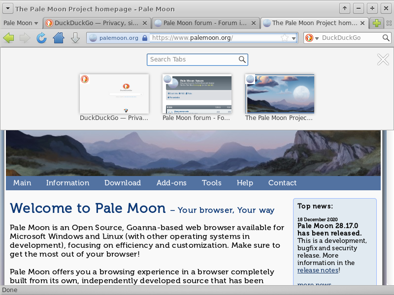 Pale Moon browser screenshot
